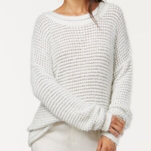 RACHEL ROY Furry Gray Metallic Wool Blend Thread Knit Crewneck Sweater NWOT